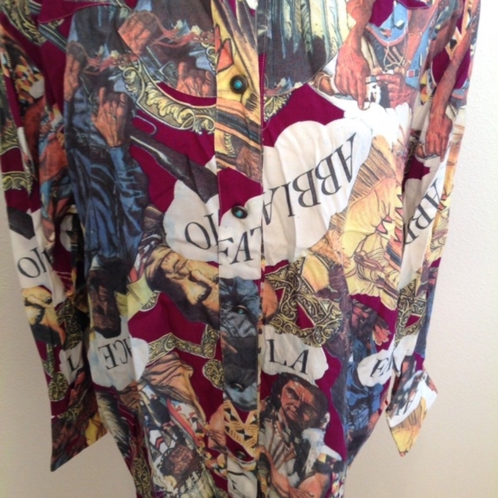 Rare 90s Moschino Jeans Italian Renaissance Collage Print Blouse Italy M - Picture 4 of 9